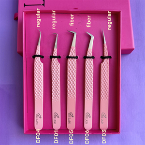 Pink Premium Volume Lashes Tweezers Fiber Tip